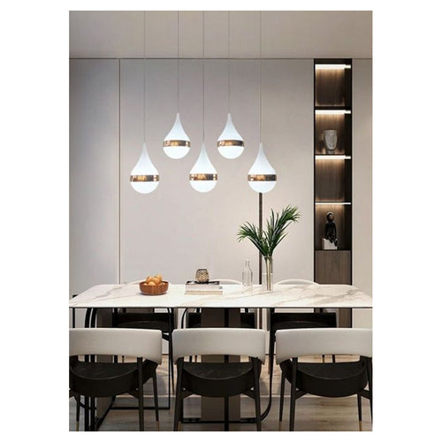 Lampadario Led Da Soffitto Moderno Con Design A 5 Gocce Oro 53w Luce Fredda 6500k Lp-44of