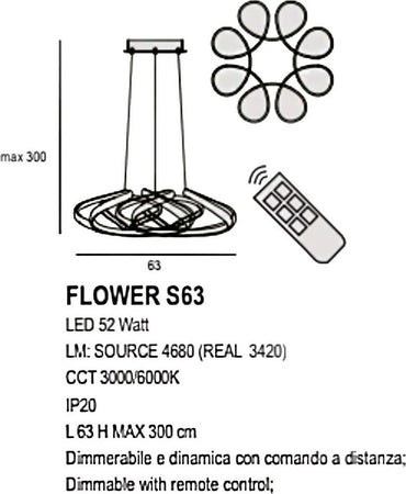 Lampadario-led-Promoingross-FLOWER-S63-LED-CCT-3420LM-dimmerabile-dinamica-telecomando