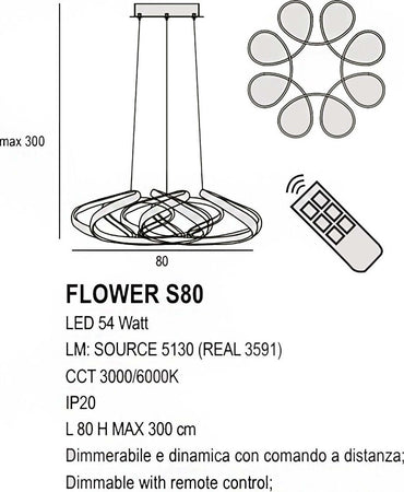 Lampadario-led-Promoingross-FLOWER-S80-LED-CCT-3591LM-dimmerabile-dinamica-telecomando