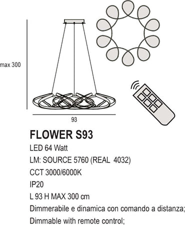 Lampadario-led-Promoingross-FLOWER-S93-LED-CCT-4032LM-dimmerabile-dinamica-telecomando