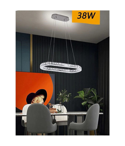 Lampadario Led Soffitto 38w Sospeso 1 Ellisse In Cristallo Luce Fredda 8000k B69