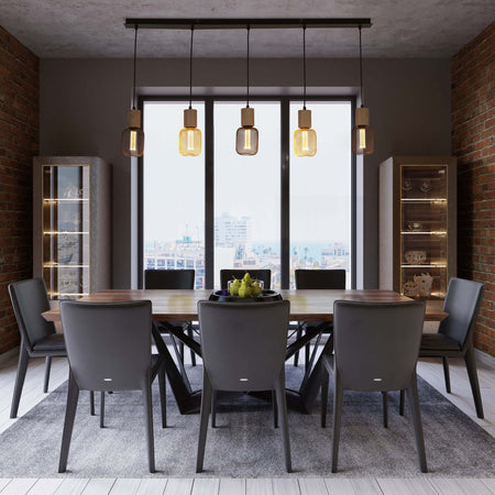 Lampadario-Lineare-Industrial-Nordico-Spinoso-Acciaio-Nero-Marrone-5-Luci-E27