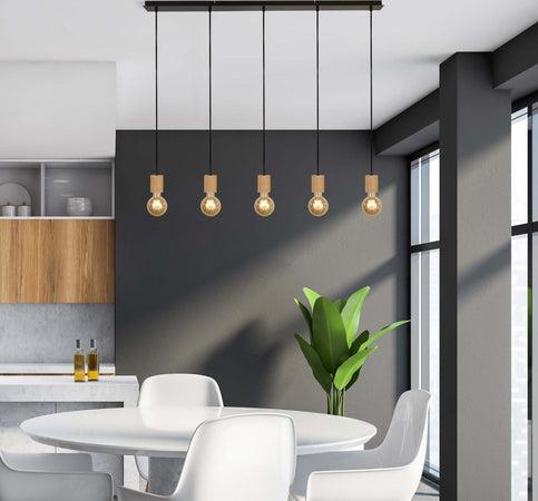 Lampadario-Lineare-Industrial-Nordico-Spinoso-Acciaio-Nero-Marrone-5-Luci-E27