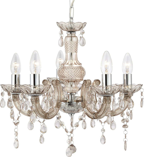 Lampadario-Marie-Therese-Vetro-Trasparente-Policarbonato-Cromo-5-Luci-E14