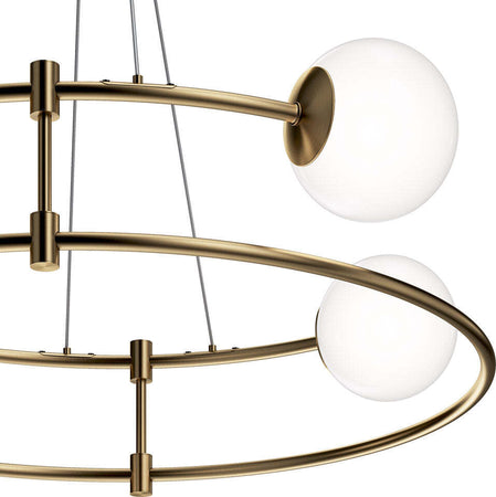Lampadario-Minimal-Balance-In-Metallo-Oro-4-Luci-E-Diffusori-Sferici-Bianchi