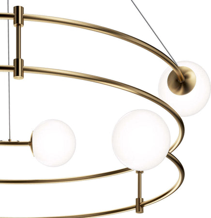 Lampadario-Minimal-Balance-In-Metallo-Oro-6-Luci-E-Diffusori-Sferici-Bianchi