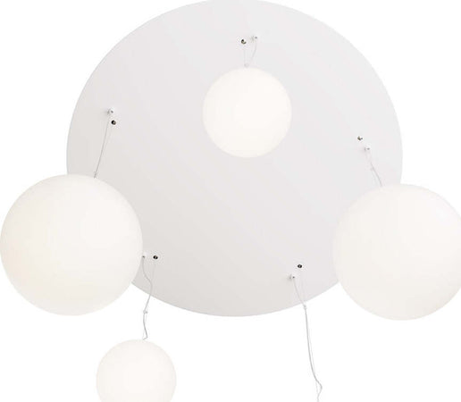 Lampadario-Minimal-Basic-Form-In-Metallo-Bianco-5-Luci-Con-Diffusori-In-Vetro