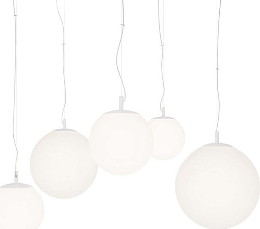 Lampadario-Minimal-Basic-Form-In-Metallo-Bianco-5-Luci-Con-Diffusori-In-Vetro