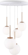 Lampadario-Minimal-Basic-Form-In-Metallo-Bianco-E-Oro-5-Luci-E-Diffusori-Vetro