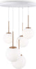 Lampadario-Minimal-Basic-Form-In-Metallo-Bianco-E-Oro-5-Luci-E-Diffusori-Vetro