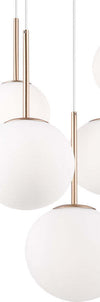 Lampadario-Minimal-Basic-Form-In-Metallo-Bianco-E-Oro-5-Luci-E-Diffusori-Vetro