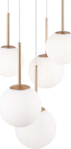 Lampadario-Minimal-Basic-Form-In-Metallo-Bianco-E-Oro-5-Luci-E-Diffusori-Vetro