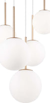 Lampadario-Minimal-Basic-Form-In-Metallo-Bianco-E-Oro-5-Luci-E-Diffusori-Vetro