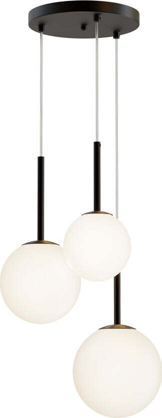 Lampadario-Minimal-Basic-Form-In-Metallo-Nero-3-Luci-E-Diffusori-Bianchi