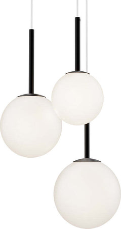 Lampadario-Minimal-Basic-Form-In-Metallo-Nero-3-Luci-E-Diffusori-Bianchi