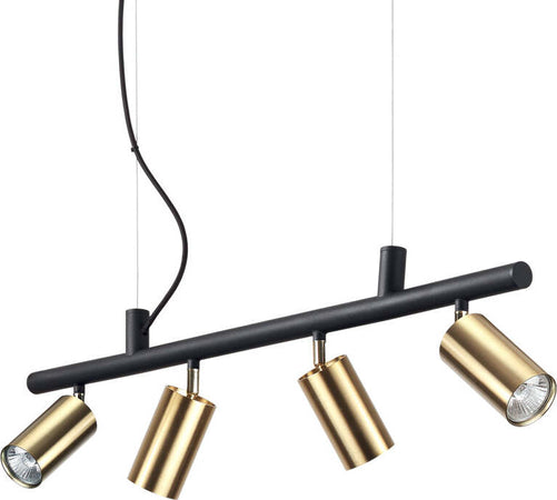 Lampadario-Moderna-Dynamite-Metallo-Ottone-4-Luci-Gu10-7W-3000K-Luce-Calda