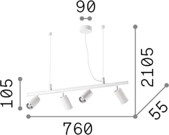 Lampadario-Moderna-Dynamite-Metallo-Ottone-4-Luci-Gu10-7W-3000K-Luce-Calda