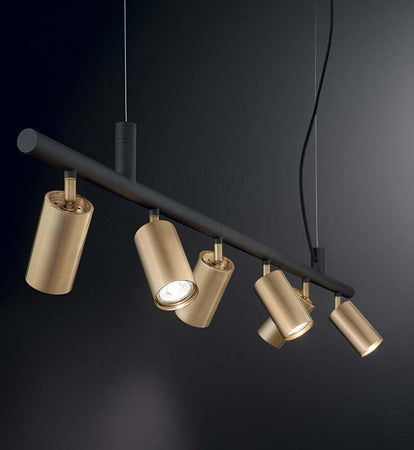 Lampadario-Moderna-Dynamite-Metallo-Ottone-6-Luci-Gu10-7W-3000K-Luce-Calda