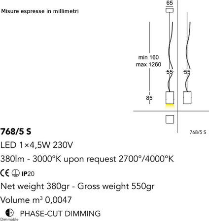 Lampadario-moderno-Cattaneo-illuminazione-CUBICK-768-5S-4.5W-LED-sospensione-dimmerabile-metallo-cubo-interni-380LM-3000°K-IP20