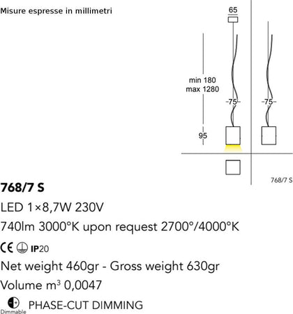 Lampadario-moderno-Cattaneo-illuminazione-CUBICK-768-7S-8.7W-LED-sospensione-dimmerabile-metallo-cubo-interni-740LM-3000°K-IP20
