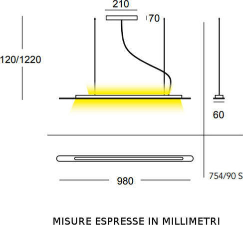 Lampadario-moderno-Cattaneo-illuminazione-TRATTO-754-90PA-45W-LED-6000LM-3000°K-sospensione-metallo-interni-IP20