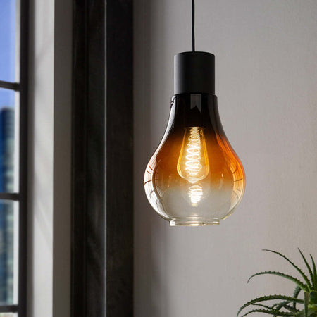 Lampadario-Moderno-Chasely-1-Luce-Acciaio-Nero-Diffusore-Marrone
