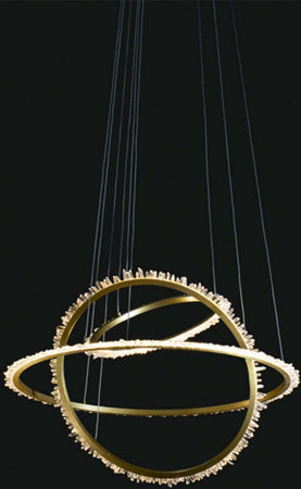 Lampadario-Moderno-Halo-Metallo-Cristalli-Quarzo-Oro-Satinato-Led-104W-3-Cerchi