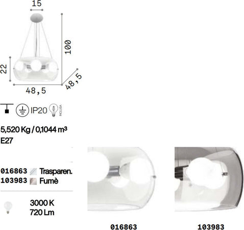 Lampadario-moderno-Ideal-Lux-AUDI-10-SP5-016863-103983-E27-LED-vetro-metallo-sospensione