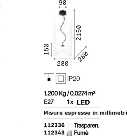 Lampadario-moderno-Ideal-Lux-BISTRO-SP1-112336-112343-E27-LED-vetro-sospensione