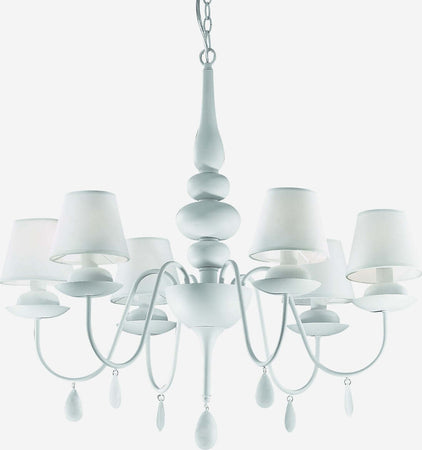 Lampadario-moderno-Ideal-Lux-BLANCHE-SP6-035581-111872-E14-LED-metallo-vetro-tessuto-sospensione
