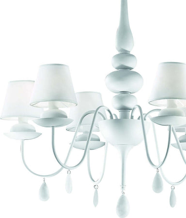 Lampadario-moderno-Ideal-Lux-BLANCHE-SP6-035581-111872-E14-LED-metallo-vetro-tessuto-sospensione