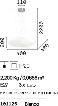 Lampadario-moderno-Ideal-Lux-GLORY-SP3-D40-101125-E27-LED-vetro-metallo-sospensione