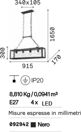 Lampadario-moderno-Ideal-Lux-IGOR-SP4-092942-E27-LED-metallo-vetro-sospensione