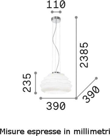 Lampadario-moderno-Ideal-Lux-KARMA-SP1-SMALL-132389-E27-LED-vetro-sospensione