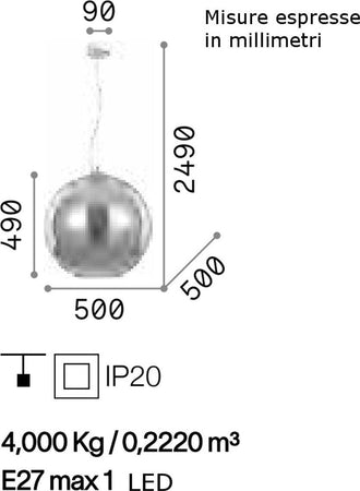 Lampadario-moderno-Ideal-Lux-NEMO-SP1-D50-094137-E27-LED-vetro-sospensione