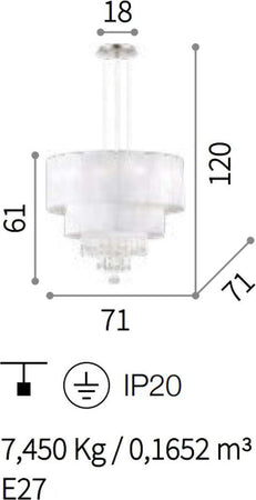Lampadario-moderno-Ideal-Lux-OPERA-SP6-068299-E27-LED-metallo-PVC-cristallo-sospensione
