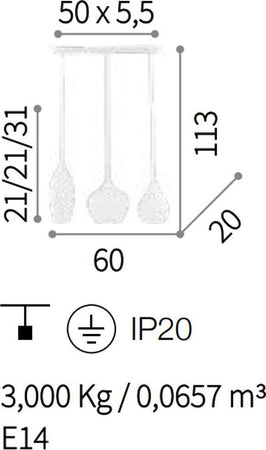 Lampadario-moderno-Ideal-Lux-SOFT-SP3-111865-E14-LED-vetro-metallo-sospensione