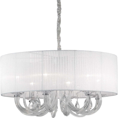 Lampadario-moderno-Ideal-Lux-SWAN-SP6-035826-E14-LED-vetro-tessuto-sospensione