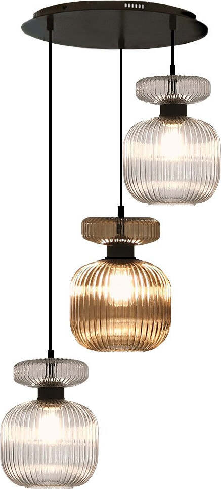 Lampadario-moderno-Illuminando-SP-GRETA-3-P-TR-AM-E27-LED-vetro-trasparente-ambra-sospensione-lampada-soffitto