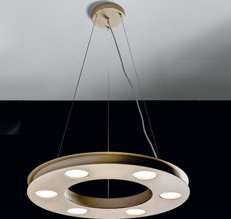Lampadario-moderno-Illuminando-UFO-SP-6+3-GX53-LED-sospensione-metallo-bianco-sabbia-tondo