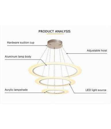 Lampadario Moderno Led A Sospensione 68w 3 Cerchi Regolabile Dimmerabile A66-b3c