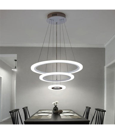 Lampadario Moderno Led A Sospensione 68w 3 Cerchi Regolabile Dimmerabile A66-b3c