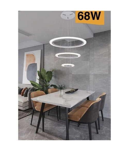 Lampadario Moderno Led A Sospensione 68w 3 Cerchi Regolabile Dimmerabile A66-b3c