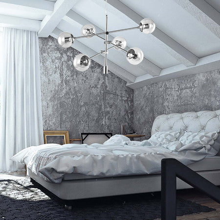 Lampadario-moderno-Padana-Lampadari-GIOKO-1103-6-CR-E27-LED-metallo-vetro-soffiato-sospensione