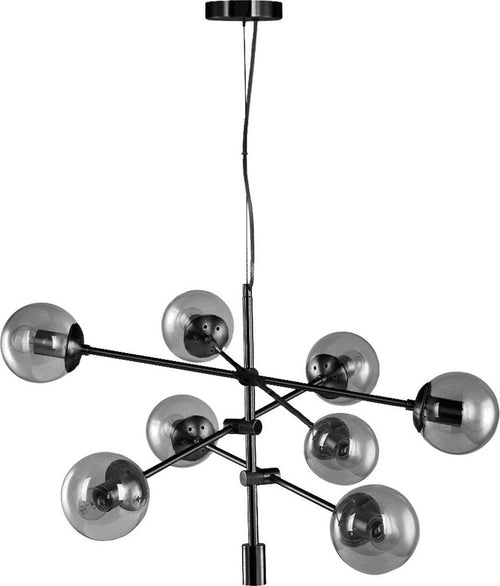 Lampadario-moderno-Padana-Lampadari-GIOKO-1103-8-NE-E27-LED-metallo-vetro-soffiato-sospensione