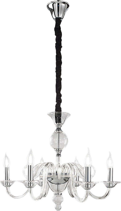 Lampadario-moderno-Perenz-BOUGIE-6496-TR-E14-LED-6-luci-sospensione-multiluce-vetro-metallo