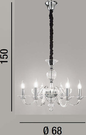 Lampadario-moderno-Perenz-BOUGIE-6496-TR-E14-LED-6-luci-sospensione-multiluce-vetro-metallo