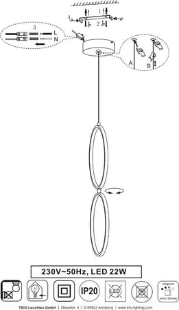 Lampadario-moderno-Trio-lighting-RONDO-322610232-LED-dimmerabile-sospensione