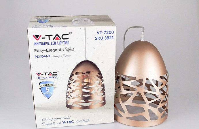 LAMPADARIO PENDENTE A SOSPENSIONE COLORE ORO CHAMPAGNE STILE ELEGANTE VT-7200  Trade Shop italia - Napoli, Commerciovirtuoso.it