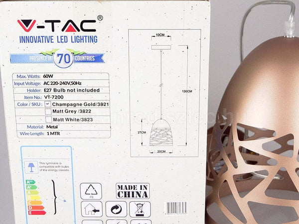LAMPADARIO PENDENTE A SOSPENSIONE COLORE ORO CHAMPAGNE STILE ELEGANTE VT-7200  Trade Shop italia - Napoli, Commerciovirtuoso.it